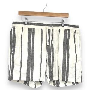 H&M Regular Fit Linen-blend Shorts Black White Women's XL Beach Vacation Travel